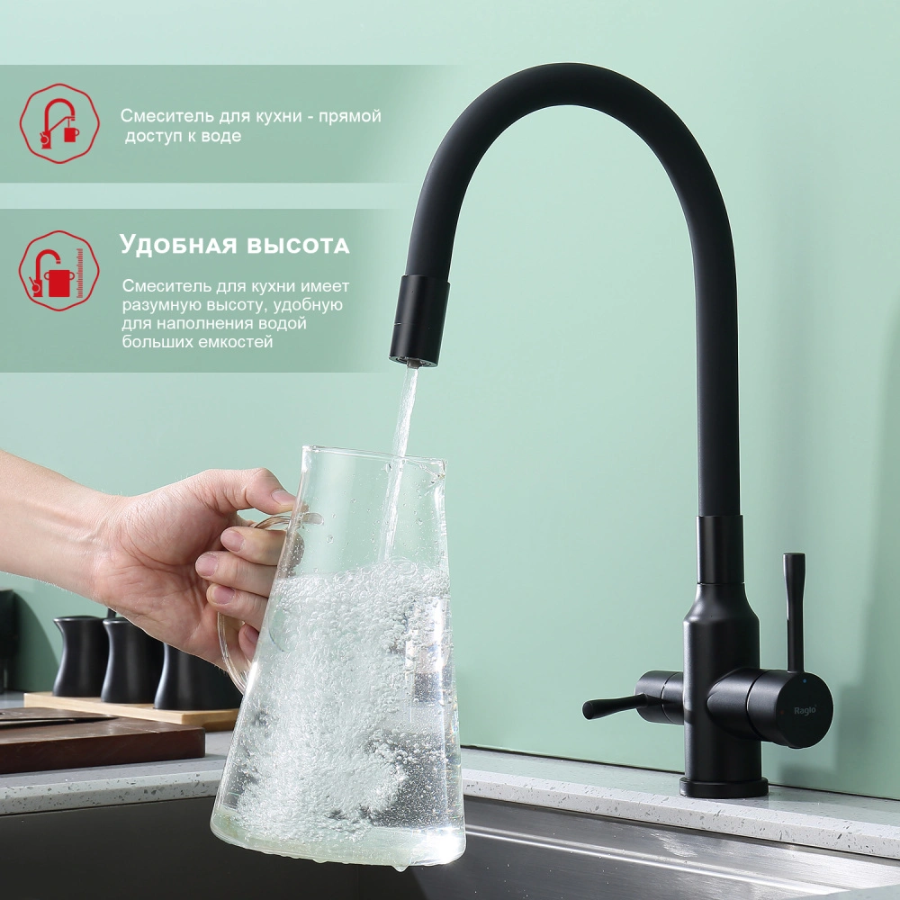 Смеситель для кухни с подключением фильтра Raglo R81.64.06, черный