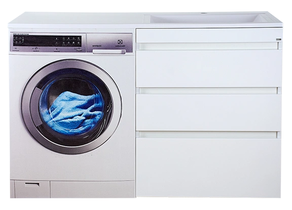 Тумба с раковиной Misty Фостер 70 с 3 ящиками, под стиральную машину, с раковиной Misty Гавана 130 L, белый