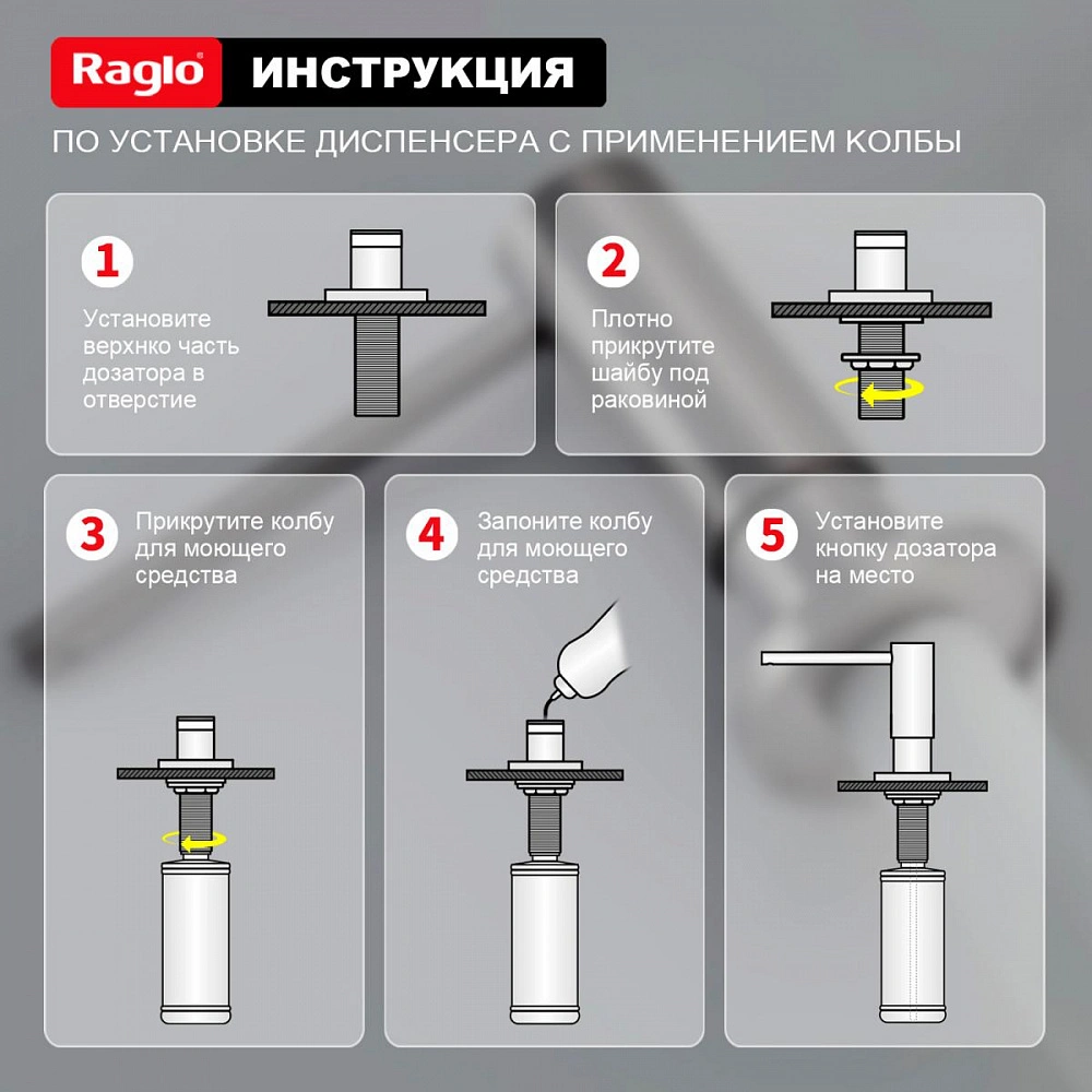Дозатор для моющего средства Raglo встраиваемый R720.02.05 латунь, сатин от магазина Vanna-Vanna.ru!