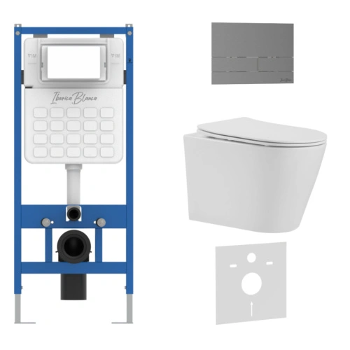 Комплект 3в1 IBERICA BLANCA инсталляция SILENCIO, унитаз BURGOS ALTO белый, кнопка смыва INOX-S вороненая сталь (IB001.BRA.231.1602) от магазина Vanna-Vanna.ru!