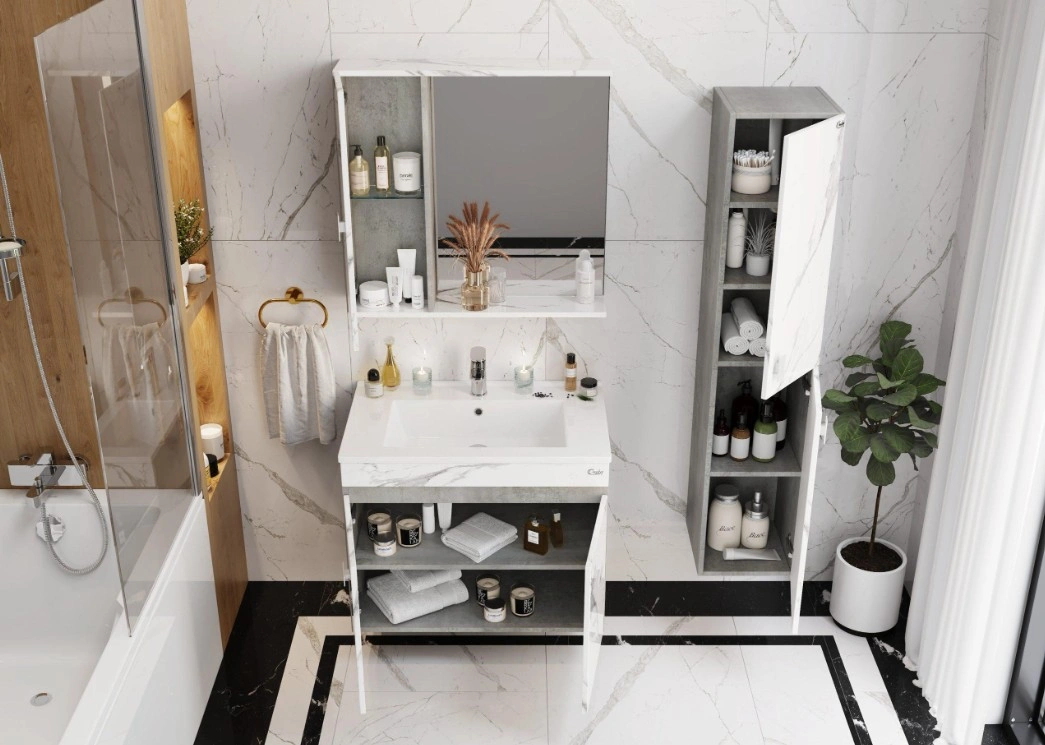 Тумба Onika Марбл 75 с раковиной Оскар 75 подвесная, мрамор/камень бетонный от магазина Vanna-Vanna.ru!