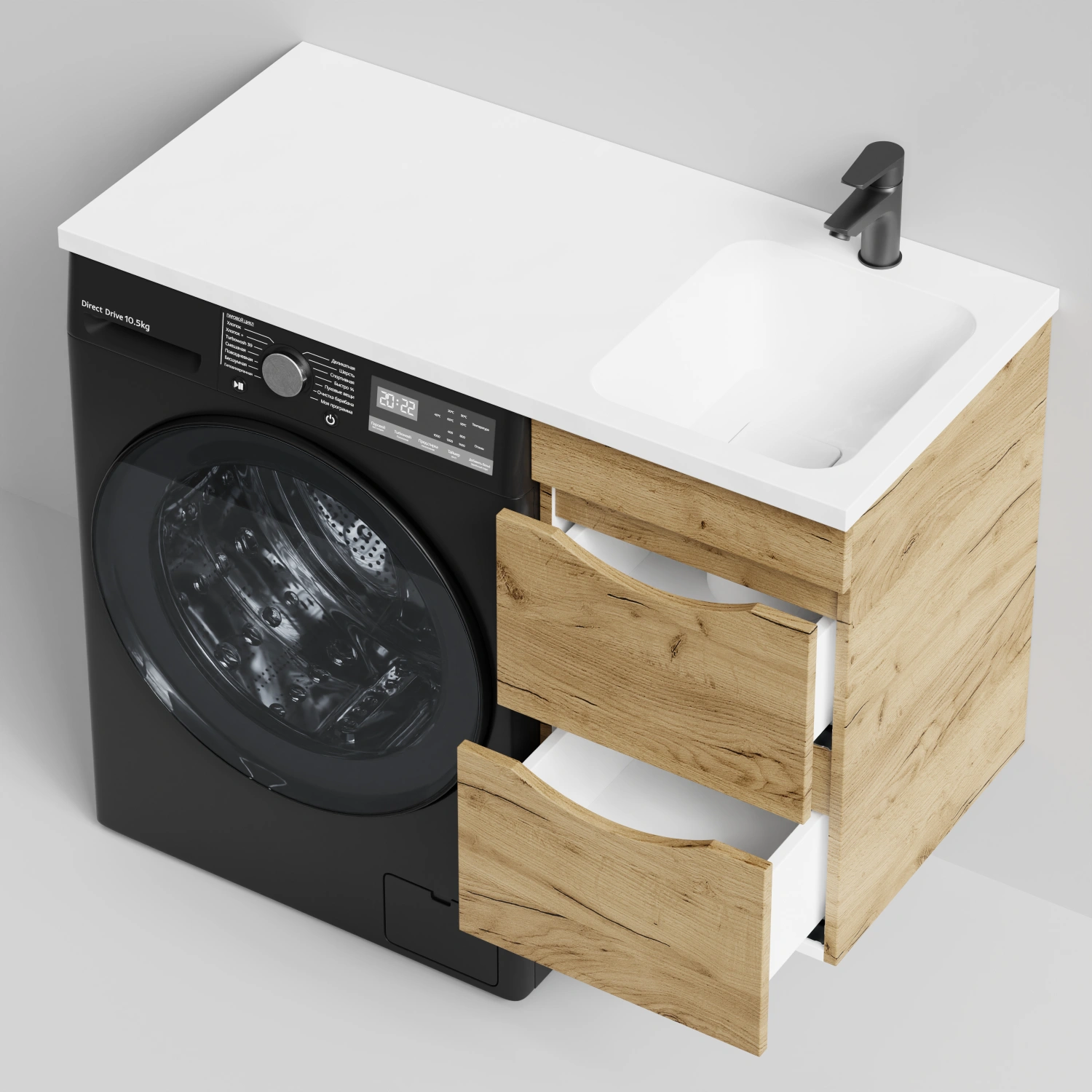Тумба Vod-ok 38 с раковиной Смайл 100 подвесная, под стиральную машину, правая, Дуб Тортуга