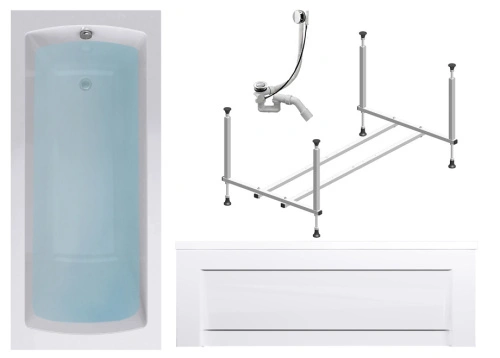 Комплект (4в1) Акриловая ванна TIMO RITTA1570 150*70*63+Каркас + Слив-перелив+Фронтальная панель