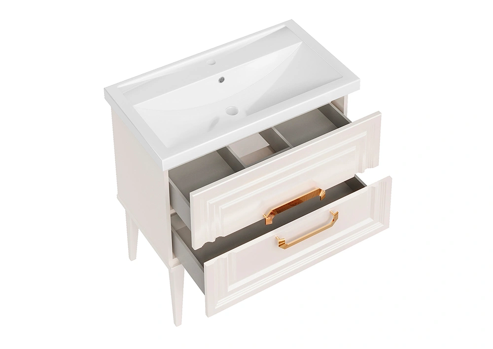 Тумба ASB Woodline Летиция 80 с раковиной Фостер 80, напольная, белый, ручки золото от магазина Vanna-Vanna.ru!