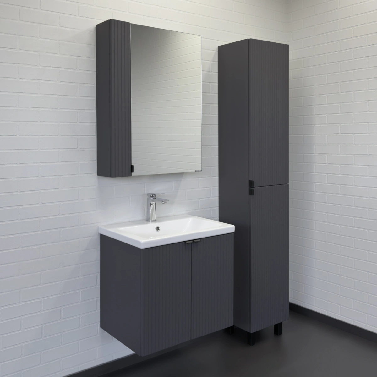 Тумба подвесная Comforty Лима-60П антрацит с раковиной Комо 60 от магазина Vanna-Vanna.ru!