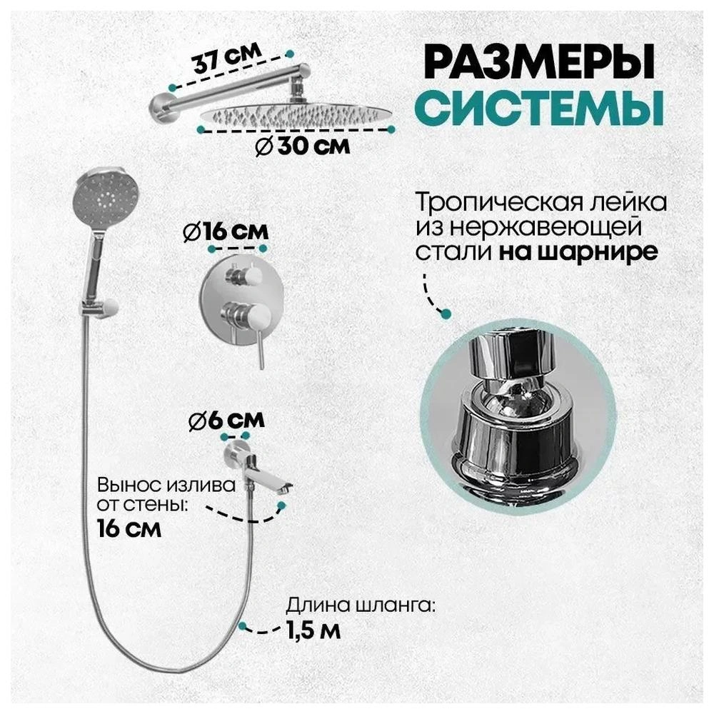 Душевая система встраиваемая Grocenberg GB5001CR, хром от магазина Vanna-Vanna.ru!