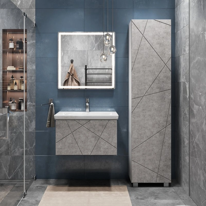 Тумба подвесная Vigo Geometry 70 с раковиной Фостер 70, бетон от магазина Vanna-Vanna.ru!