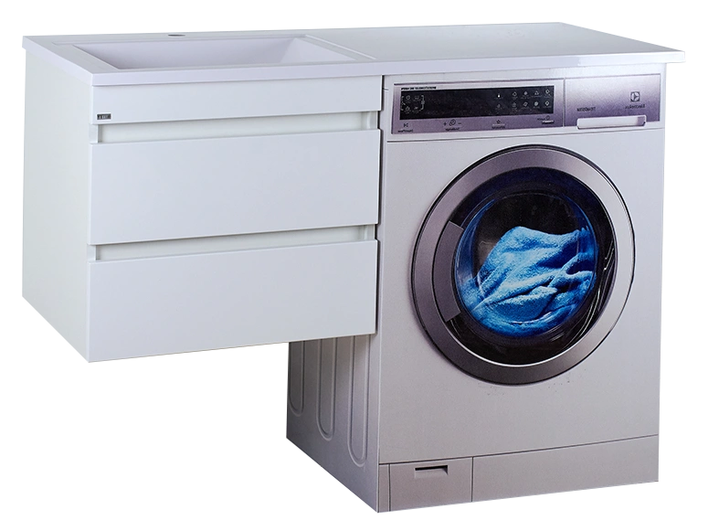 Тумба с раковиной Misty Фостер 55 с 2 ящиками, под стиральную машину подвесная с раковиной Misty Гавана 120 L, белый от магазина Vanna-Vanna.ru!