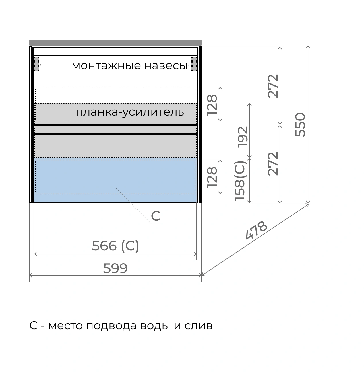 Тумба подвесная Style Line Лима 60 с раковиной Line 60, 2 ящика, графит от магазина Vanna-Vanna.ru!