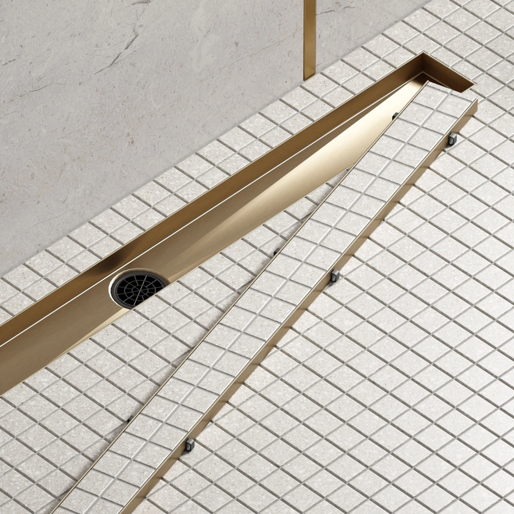 Душевой лоток TIMO Drain System 900 с двусторонней панелью "plate" под плитку, Золото матовое от магазина Vanna-Vanna.ru!