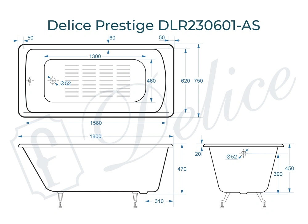 Ванна чугунная Delice Prestige 180х75 DLR230601-AS с антискользящим покрытием от магазина Vanna-Vanna.ru!