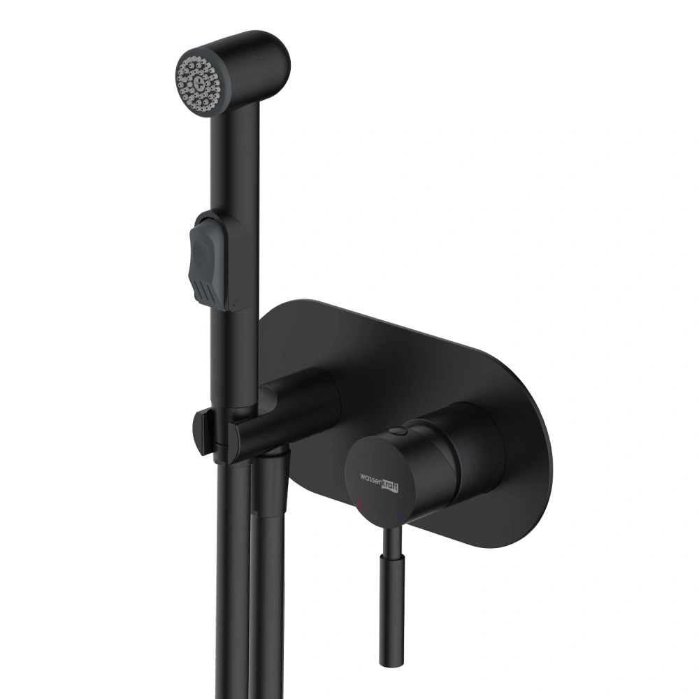 Смеситель с гигиеническим душем WasserKRAFT Gollach 3338 черный Soft-touch от магазина Vanna-Vanna.ru!