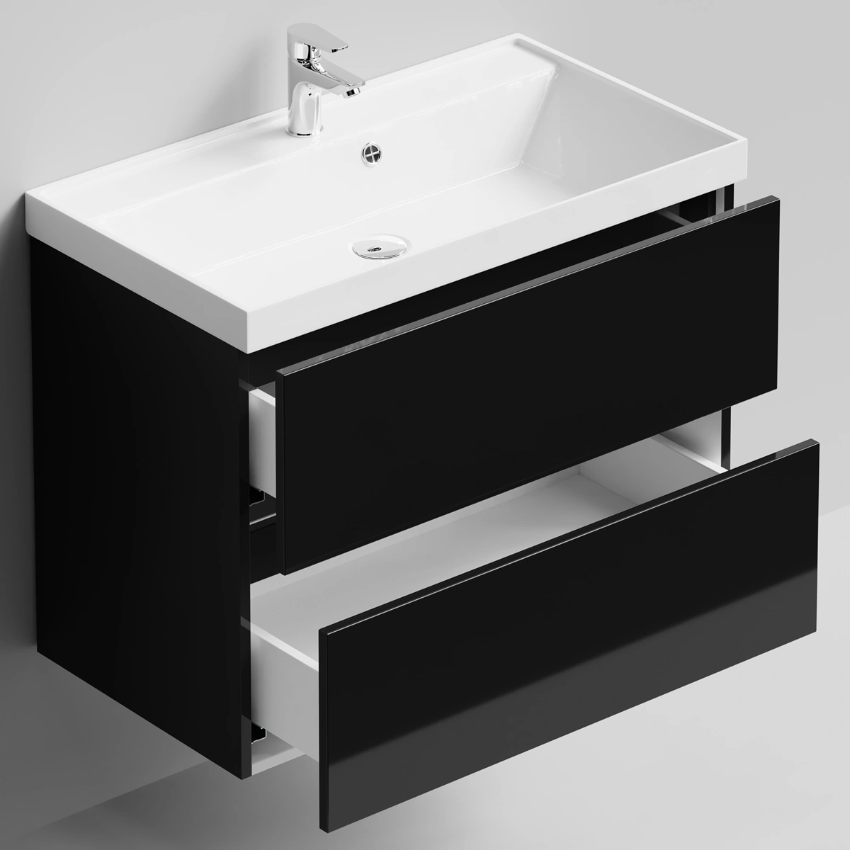 Тумба с раковиной Vod-ok Бест 80  подвесная, черный глянец от магазина Vanna-Vanna.ru!