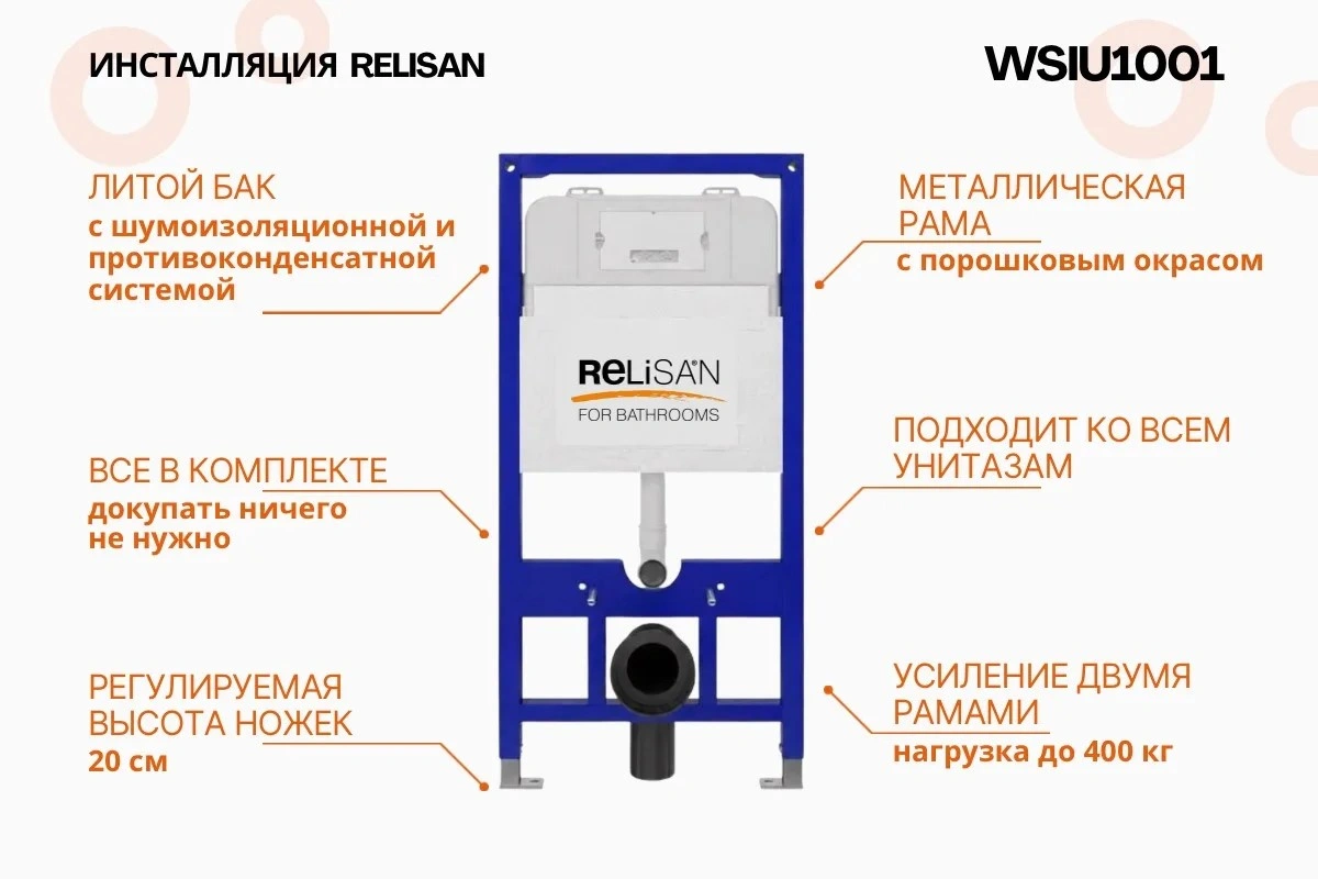 Унитаз Relisan WM 708 с инсталляцией WSIU1001, кнопка хром от магазина Vanna-Vanna.ru!