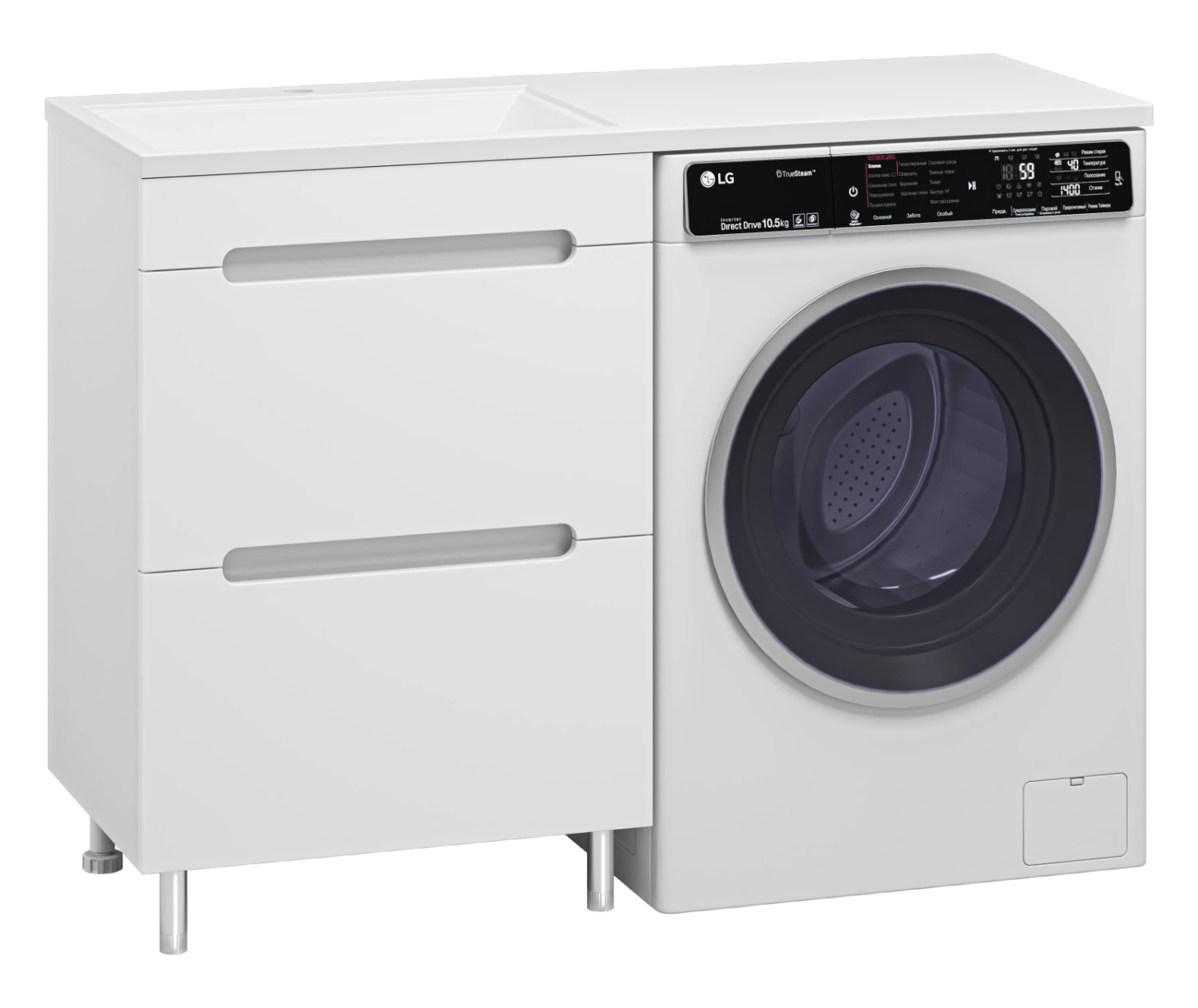 Тумба с раковиной Misty Байкал 55 под стиральную машину, с раковиной Misty Гавана 120 L, белый от магазина Vanna-Vanna.ru!