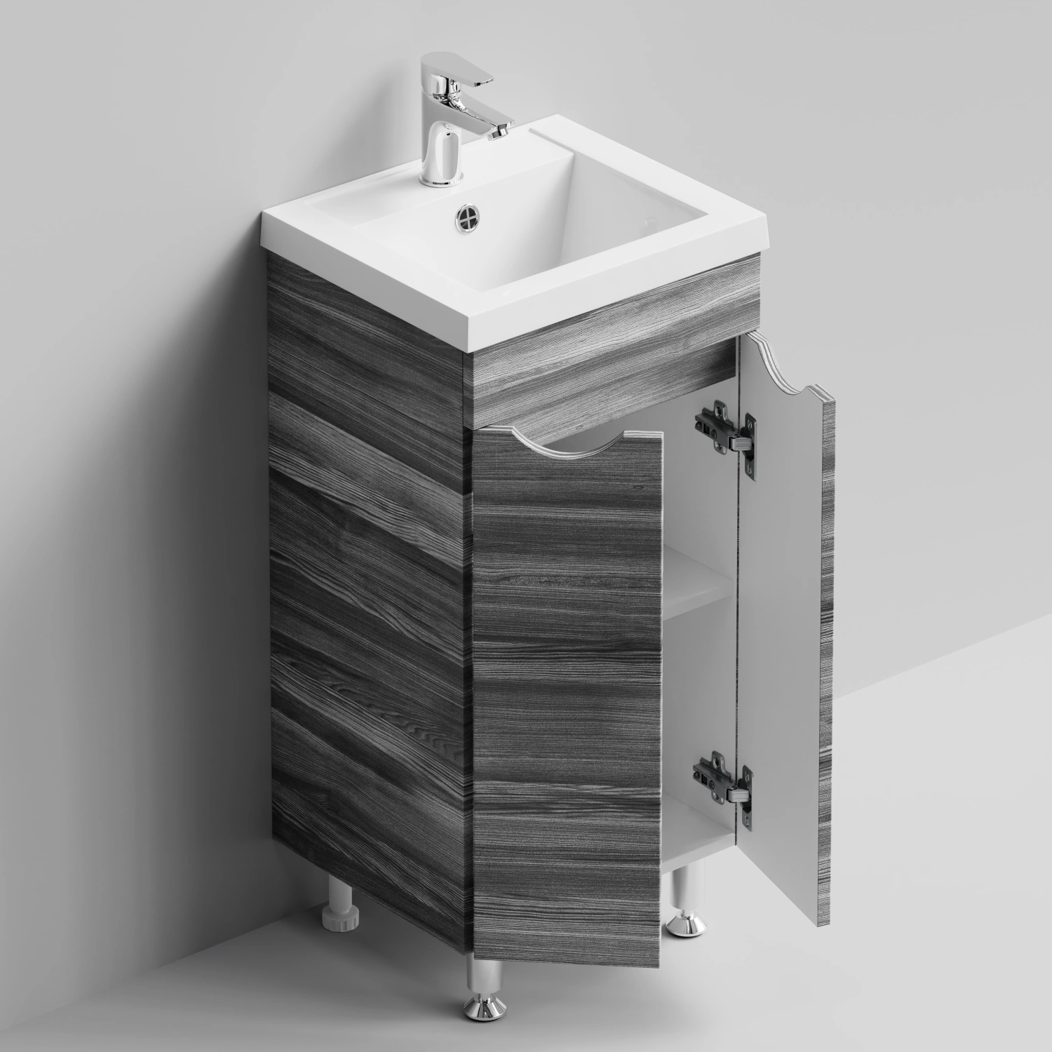 Тумба с раковиной Vod-ok Смайл 40 напольная, Лиственница структурная контрастно-серая