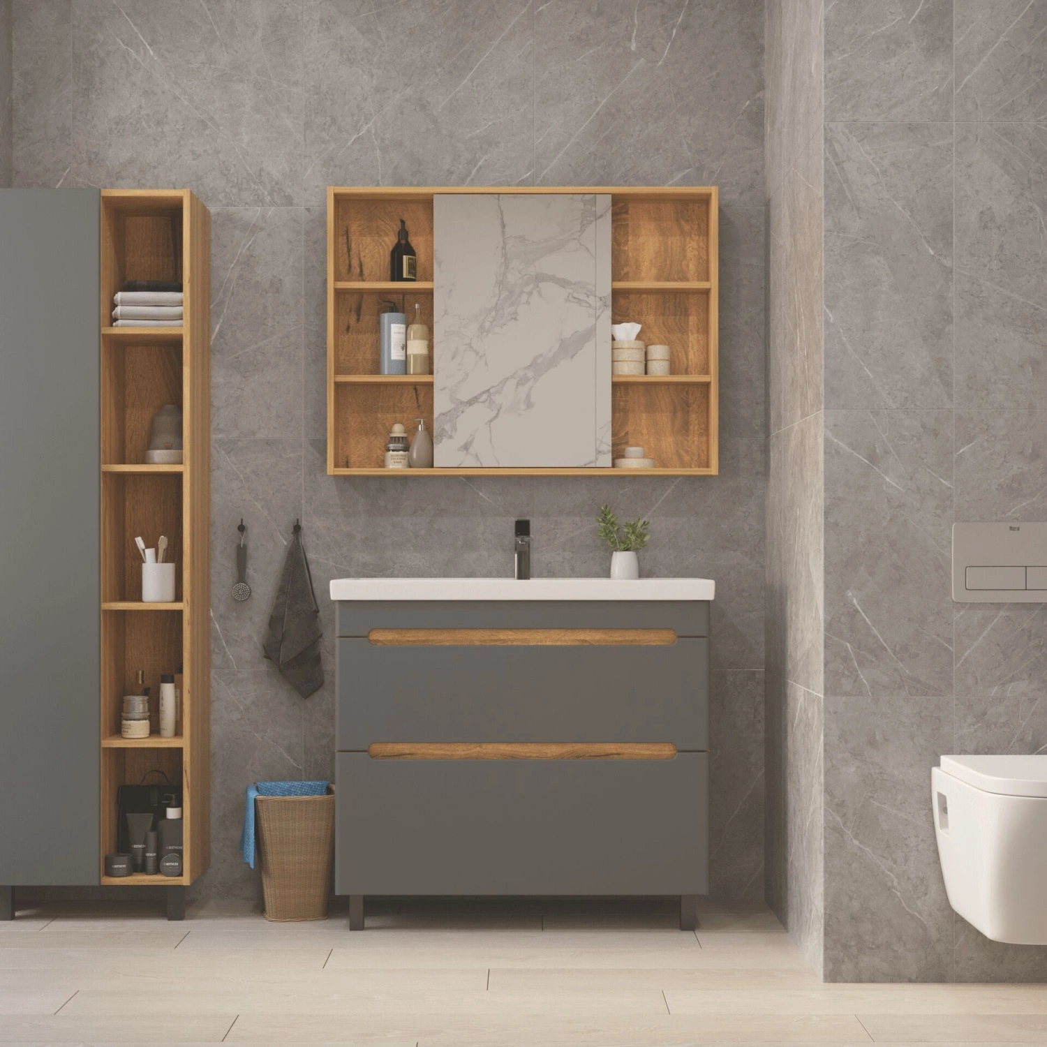 Тумба напольная SanStar Diva 100 с раковиной Фостер 100, Дуб вотан, графит софт от магазина Vanna-Vanna.ru!