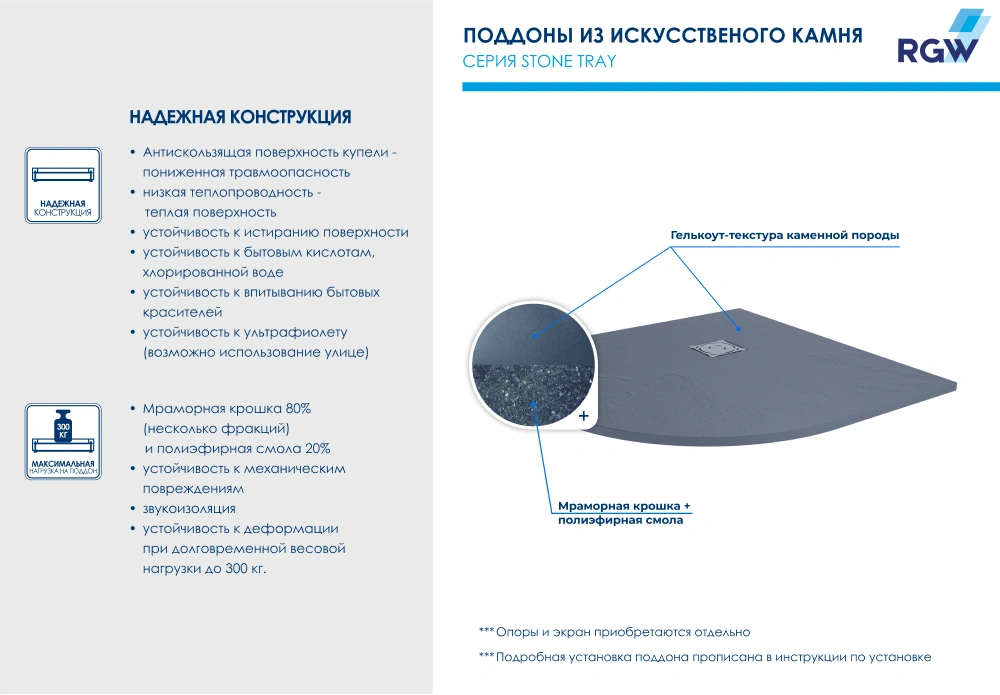 Душевой поддон полукруглый RGW ST/R-G (без решотки) Графит 90*90 от магазина Vanna-Vanna.ru!