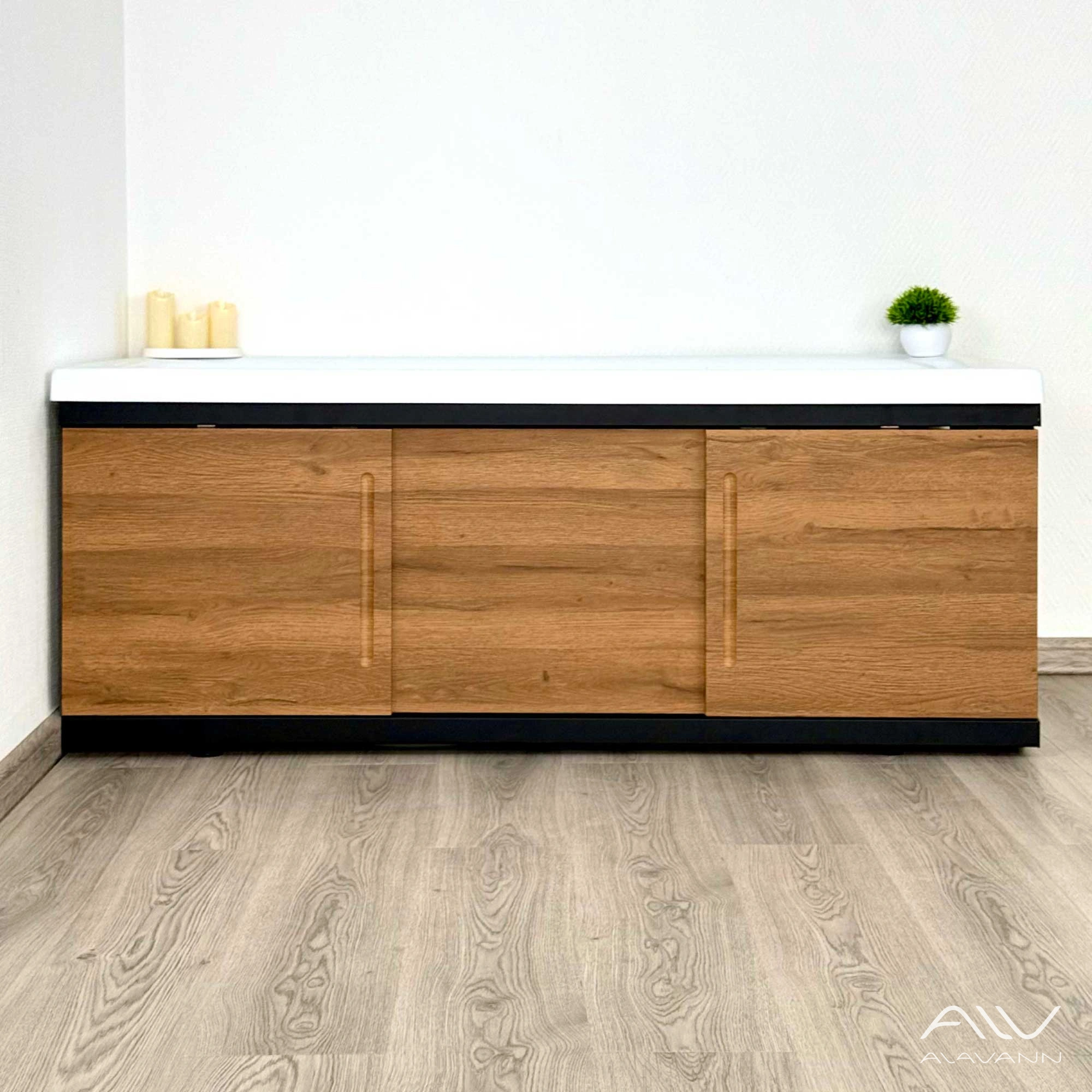 Экран под ванну Alavann Alt Black 150 дуб, раздвижной  от магазина Vanna-Vanna.ru!
