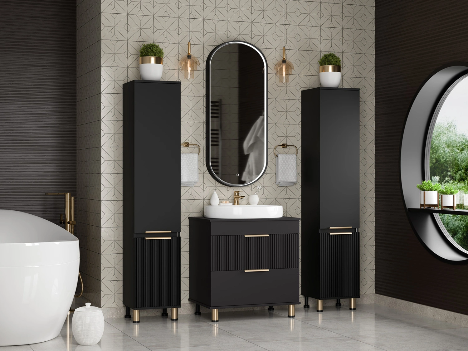 Пенал Brevita Enfida 35 напольный/подвесной, R, черный от магазина Vanna-Vanna.ru!