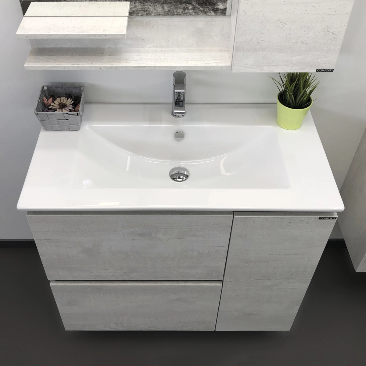 Тумба напольная Comforty Верона-90 дуб белый с раковиной Квадро 90 от магазина Vanna-Vanna.ru!