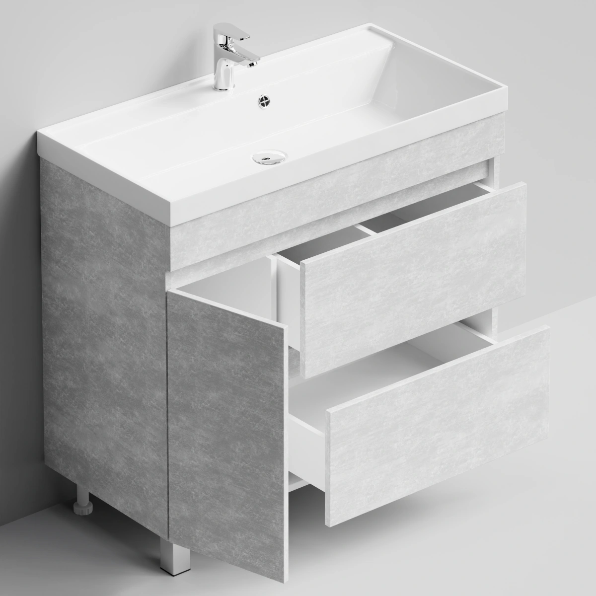 Тумба с раковиной Vod-ok Бест 90 левая дверь, напольная, Белый камень от магазина Vanna-Vanna.ru!