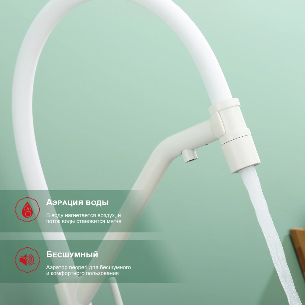 Смеситель для кухни с подключением фильтра Raglo R80.62.08, белый от магазина Vanna-Vanna.ru!