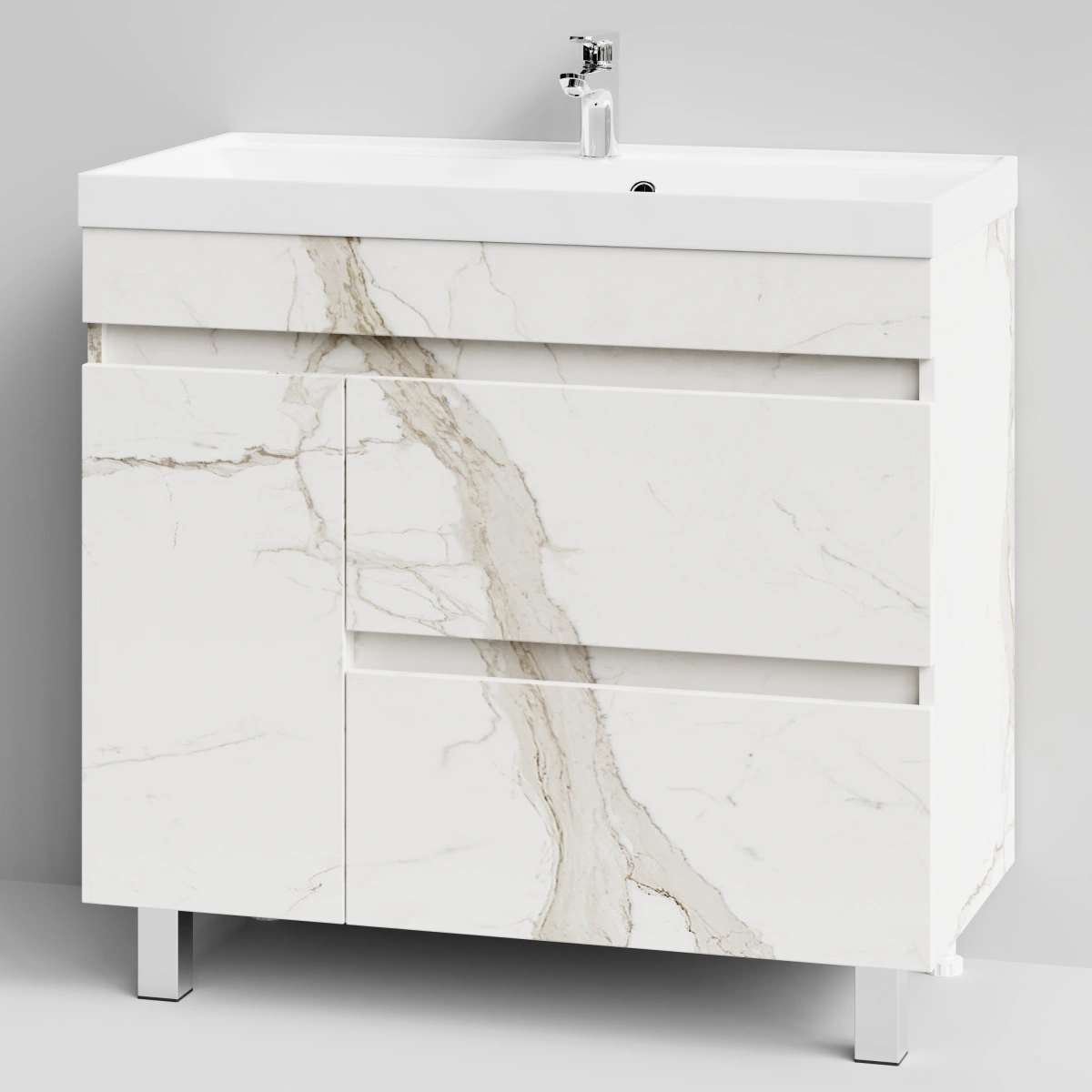 Тумба с раковиной Vod-ok Бест 90 левая дверь, напольная, Мрамор Белый натур милк от магазина Vanna-Vanna.ru!