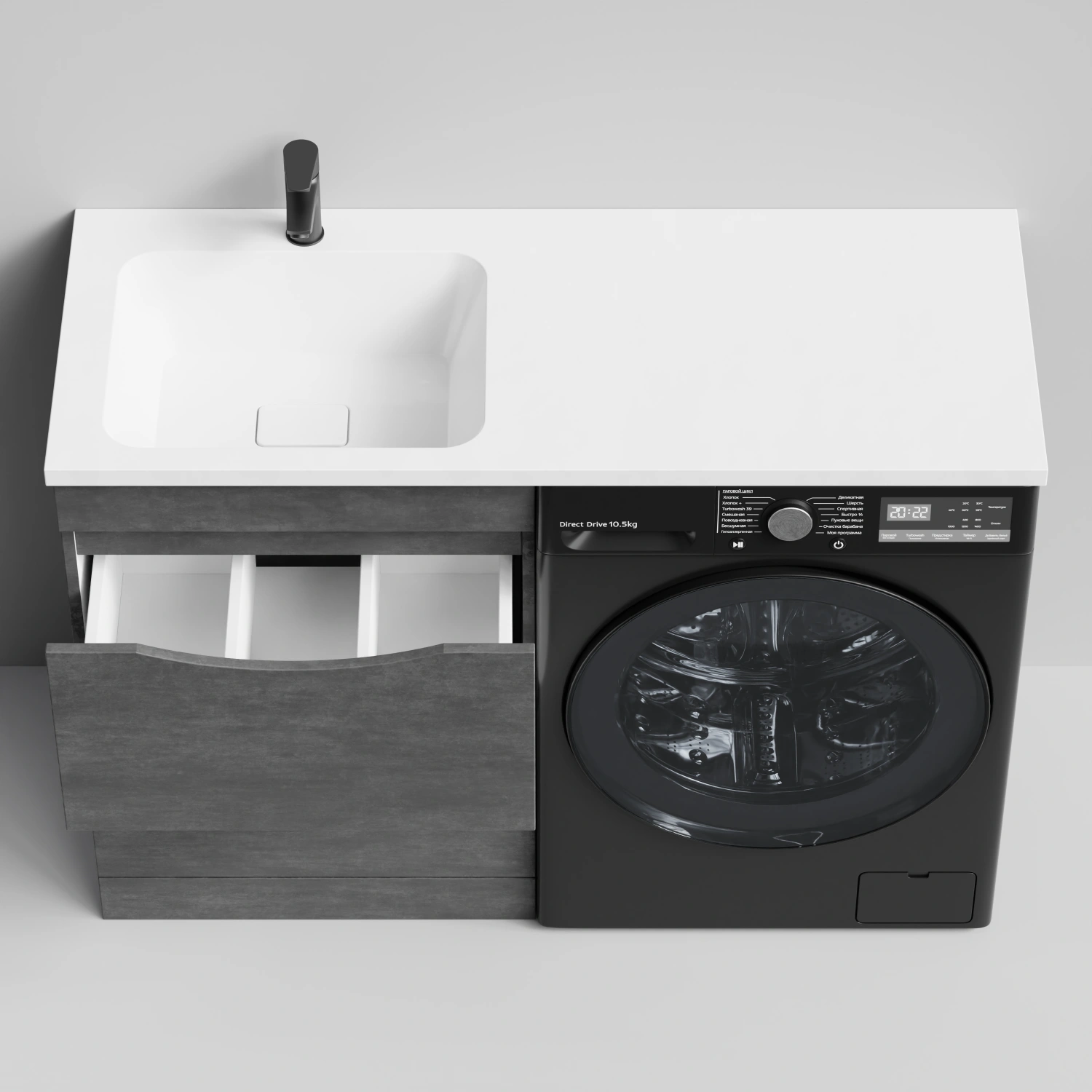 Тумба Vod-ok 58 с раковиной Смайл 120 напольная, под стиральную машину, левая, Серый камень от магазина Vanna-Vanna.ru!