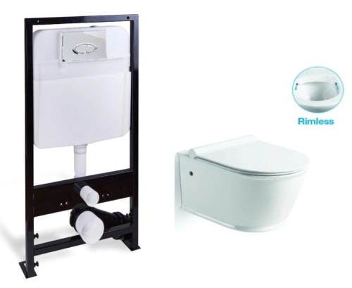 Унитаз подвесной SantiLine SL-5009 + SL-01 с инсталляцией и кнопкой, белый от магазина Vanna-Vanna.ru!