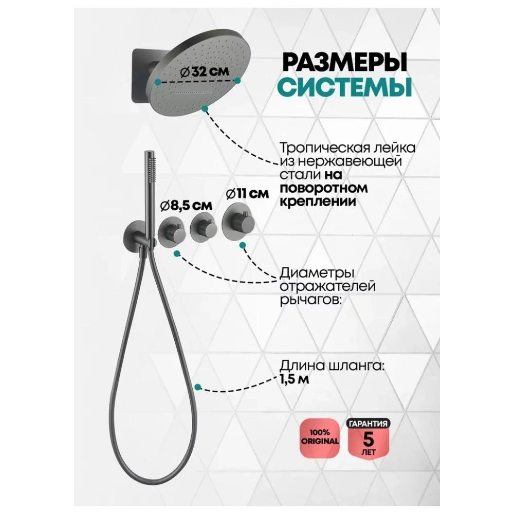 Душевая система встраиваемая (без излива) Grocenberg GB5020BG, графит от магазина Vanna-Vanna.ru!