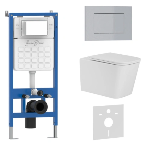 Комплект 3в1 IBERICA BLANCA инсталляция SILENCIO, унитаз TOLEDO ALTO белый, кнопка смыва ESTI-S хром матовый (IB001.TLA.234.853) от магазина Vanna-Vanna.ru!