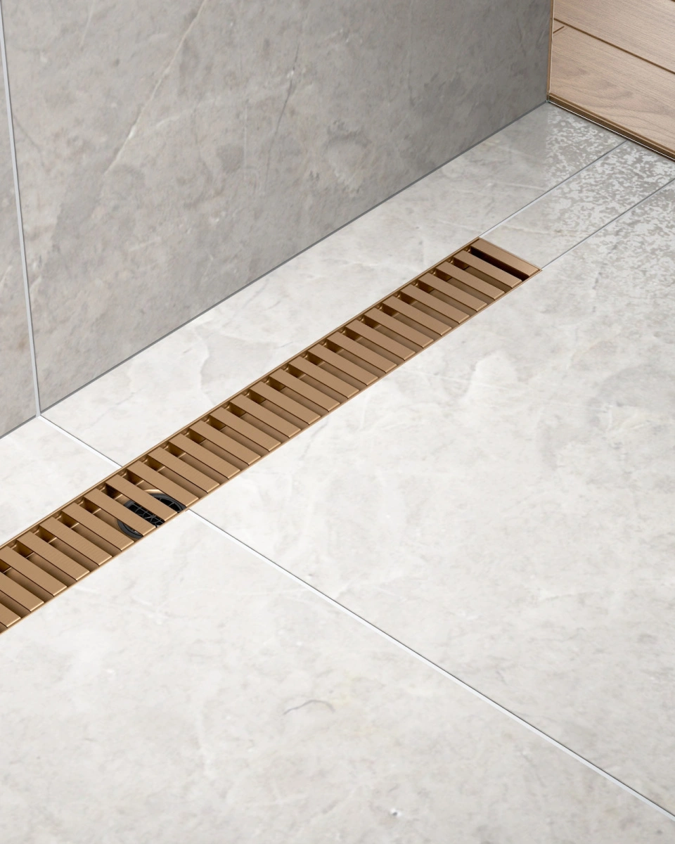 Душевой лоток TIMO Drain System 800 с вставкой "lines", Розовое золото от магазина Vanna-Vanna.ru!