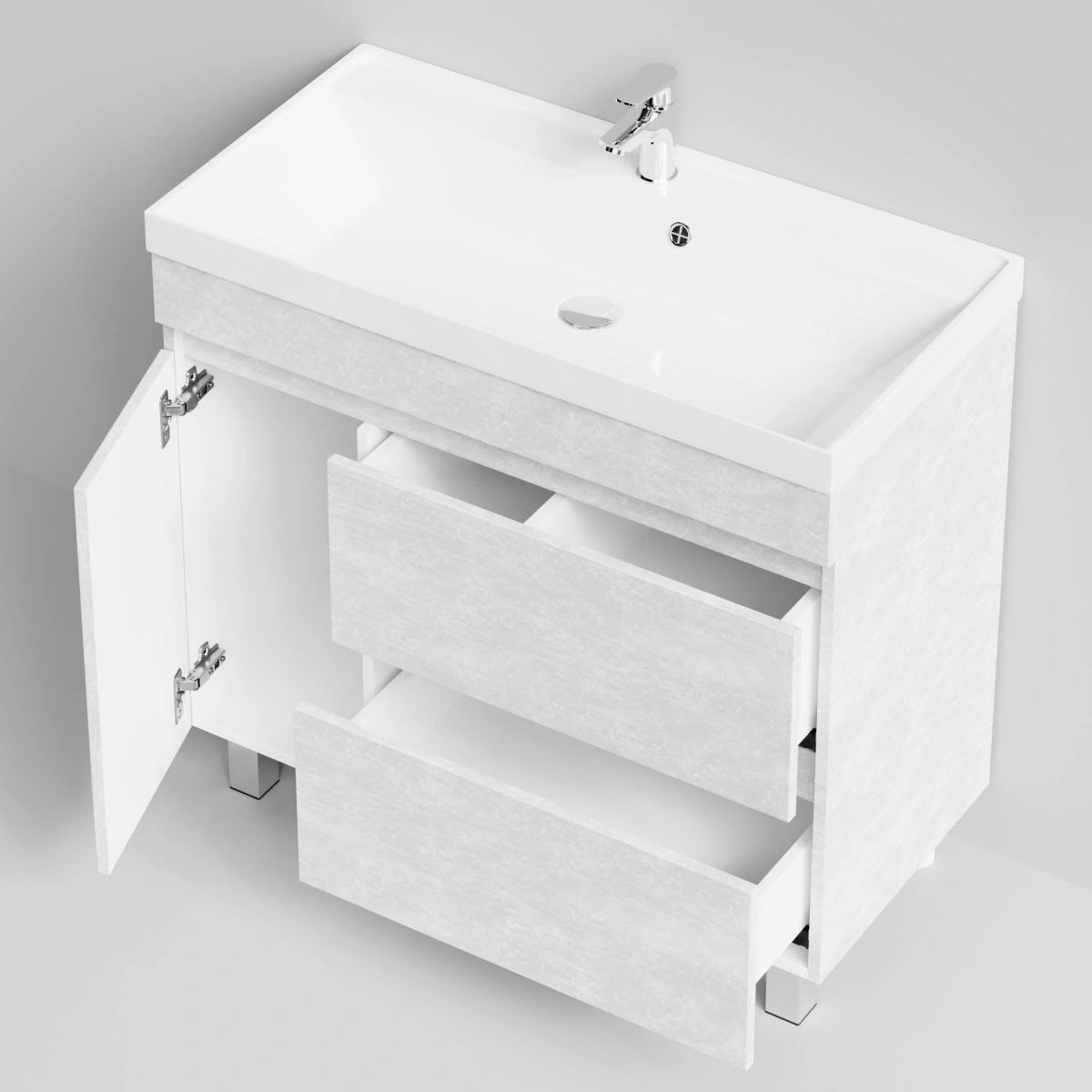 Тумба с раковиной Vod-ok Бест 90 левая дверь, напольная, Белый камень от магазина Vanna-Vanna.ru!