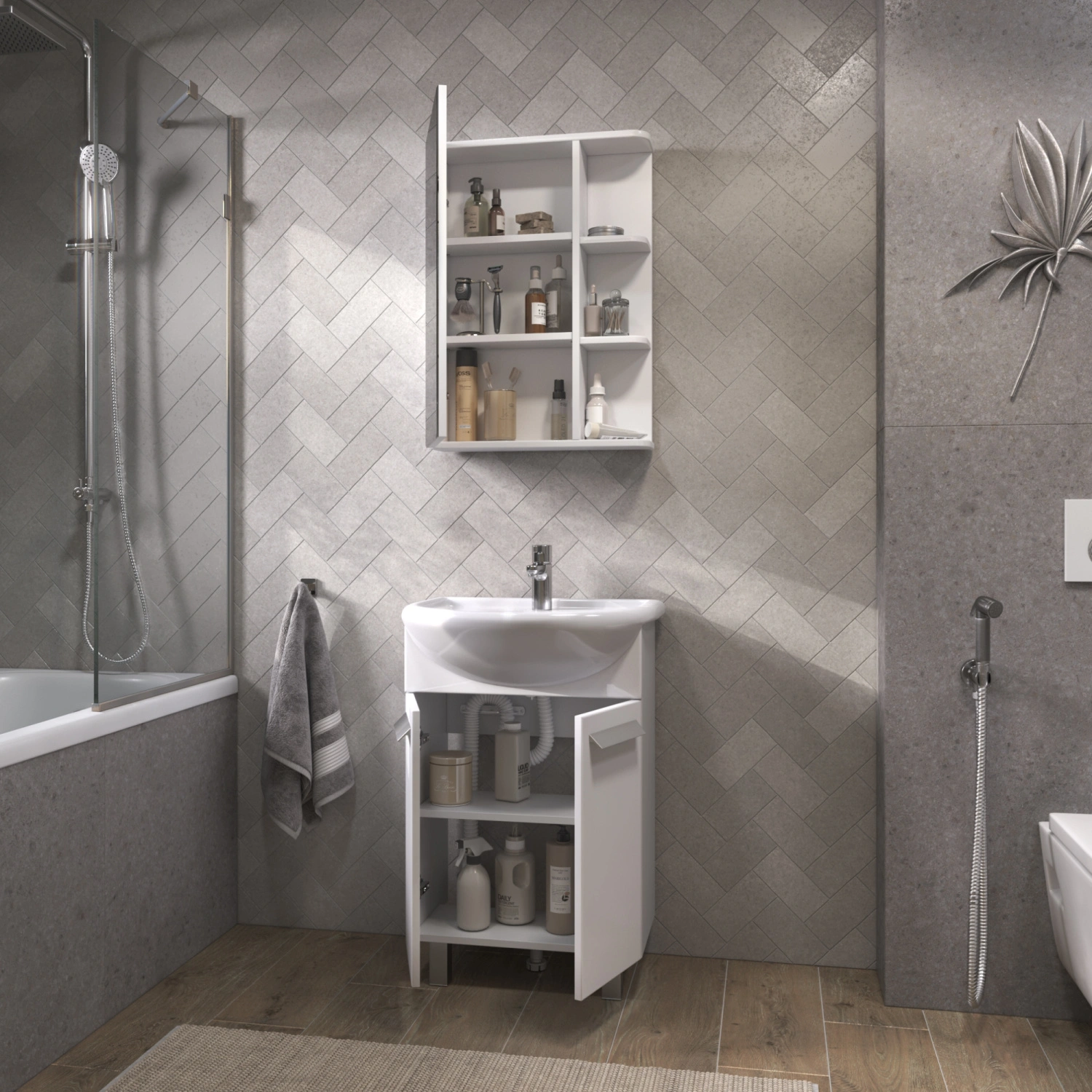 Тумба напольная Vigo Hoska 55 с раковиной Уют 55, 2 двери, белый от магазина Vanna-Vanna.ru!