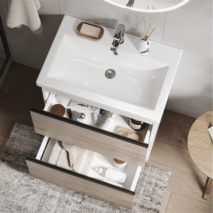 Тумба напольная Vigo Cross 700-0-2 с раковиной Como 70, 2 ящика, белый от магазина Vanna-Vanna.ru!