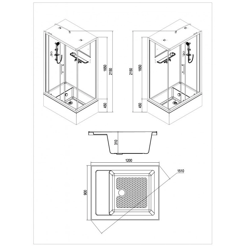Душевая кабина ESBANO EST-129CKRB 120х90х210