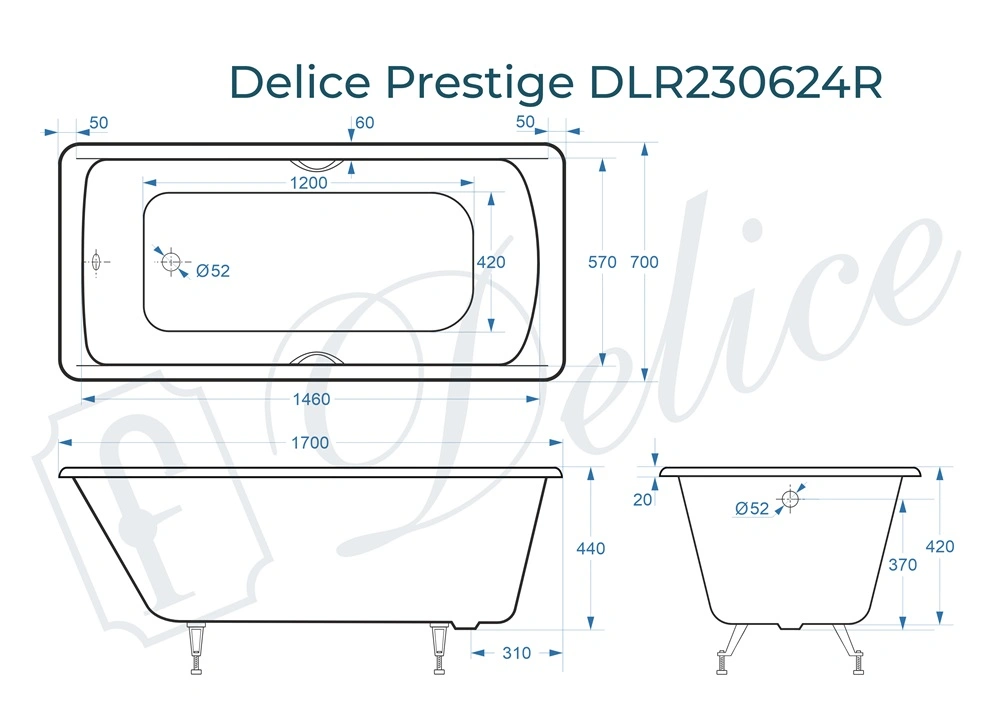 Ванна чугунная Delice Prestige 170х70 DLR230624R с отверстиями под ручки от магазина Vanna-Vanna.ru!
