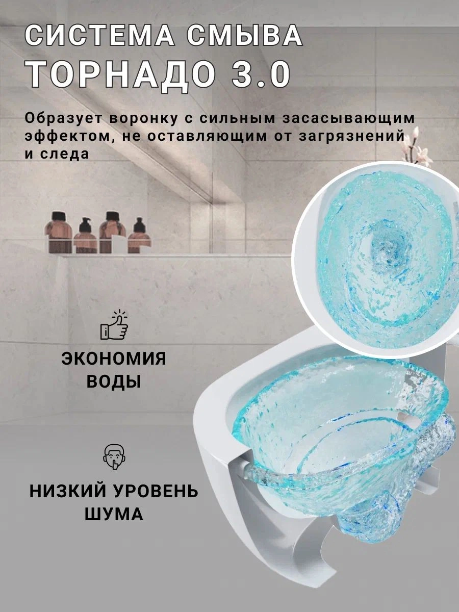 Унитаз подвесной Sintesi Hurricane TS-EVI-152,  безободковый вихревой со скрытым сливом, сиденье дюропласт микролифт от магазина Vanna-Vanna.ru!