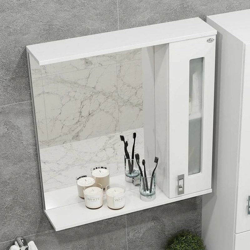 Зеркало со шкафчиком Onika Кристалл 67 R свет, белый от магазина Vanna-Vanna.ru!