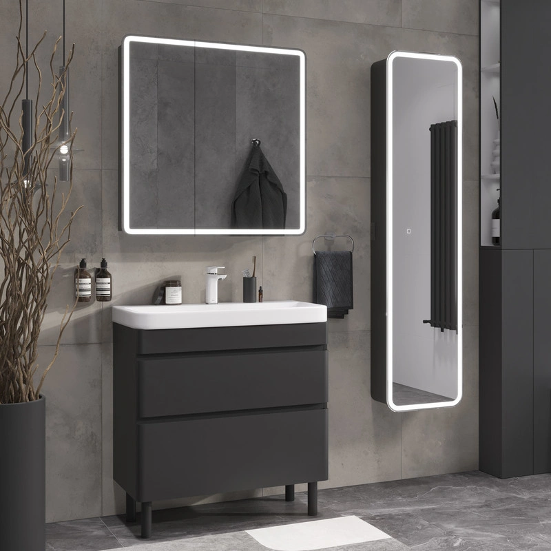 Тумба EQUIL Eltoro 80 с раковиной Nice 80 напольная, 2 ящика, черный софт от магазина Vanna-Vanna.ru!