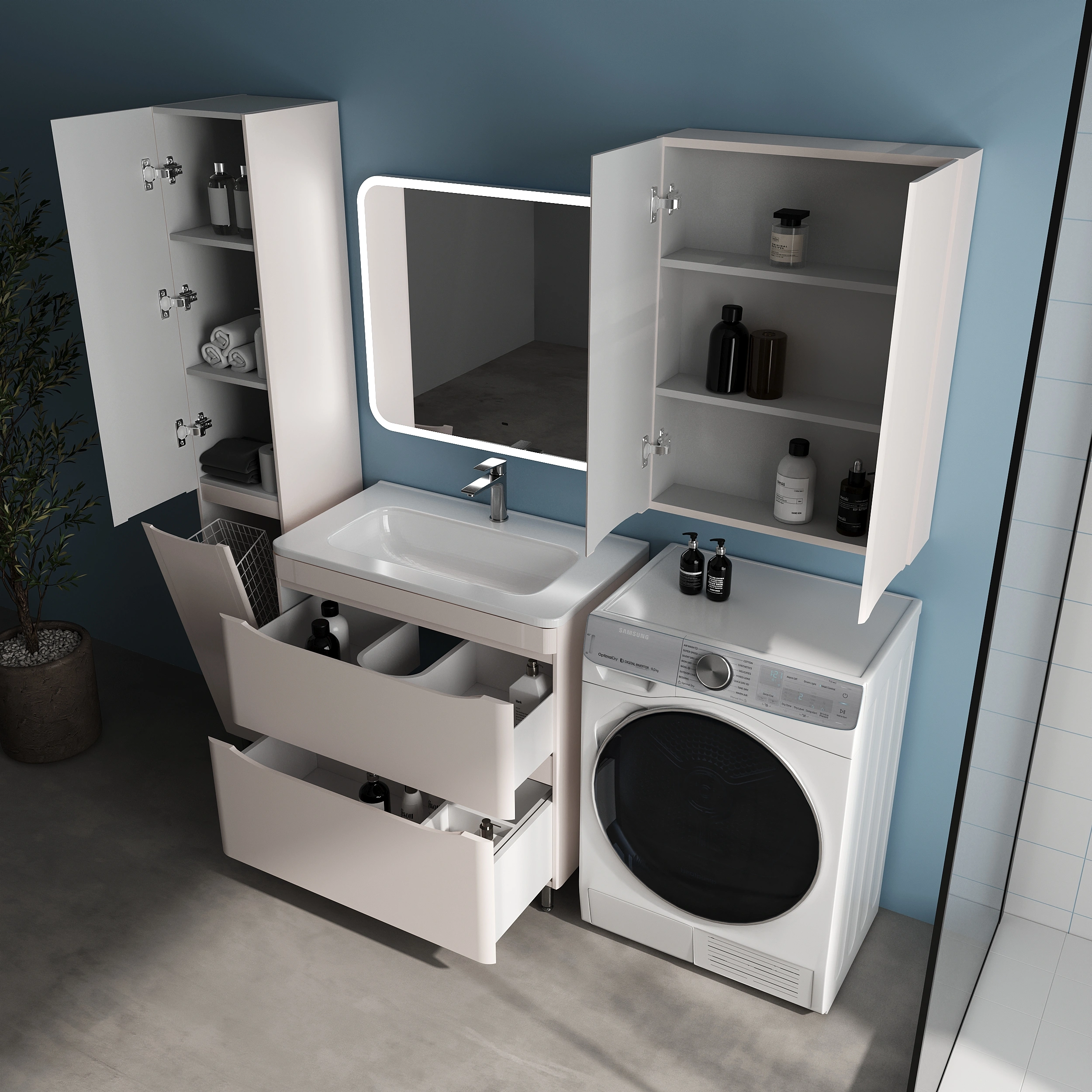 Тумба напольная Style Line Бергамо мини 80 (2 ящ.) антискрейтч карамель с раковиной Каре Люкс МИНИ 800х350 от магазина Vanna-Vanna.ru!