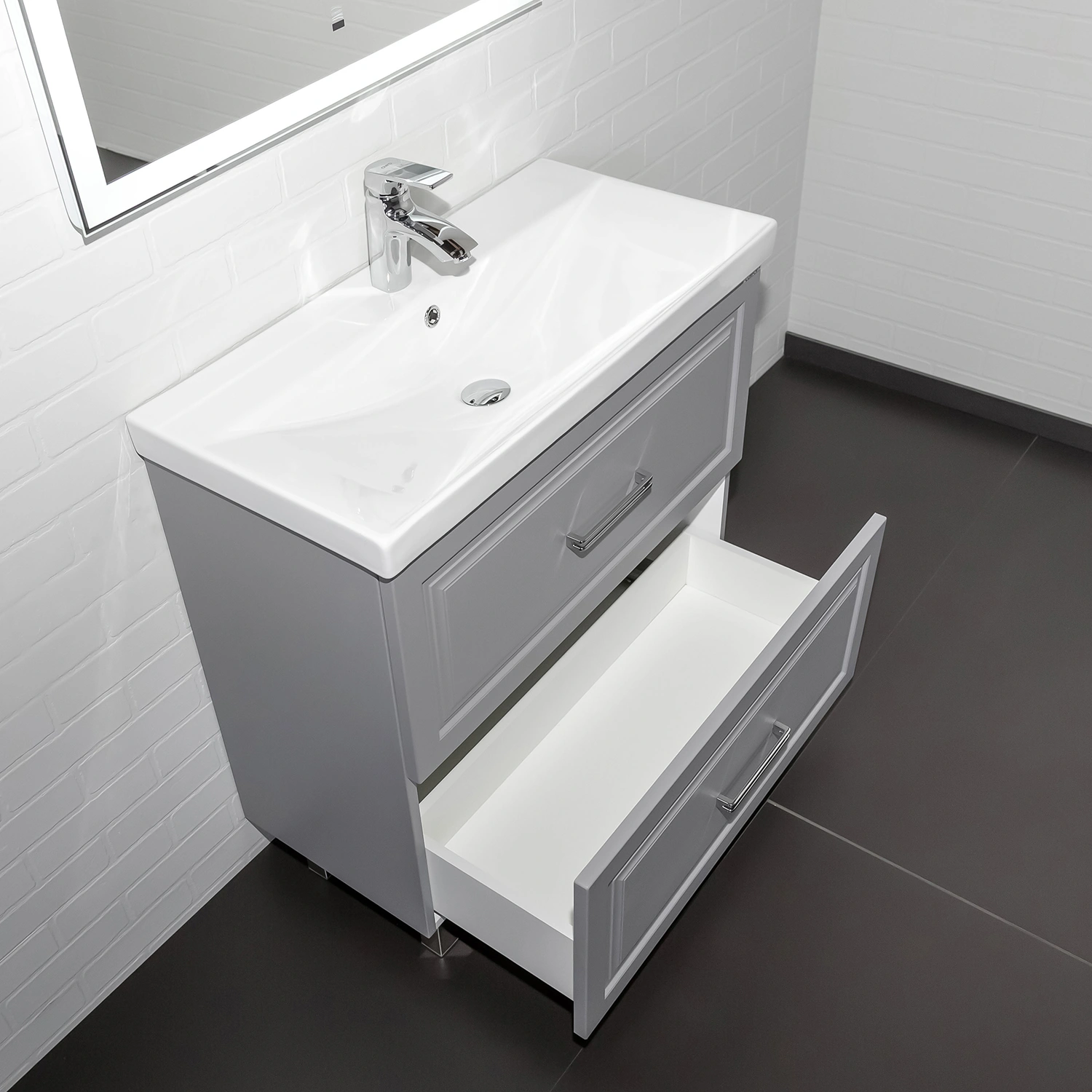 Тумба напольная Comforty Бросно-80Н2 альпийский иней с раковиной CF19696BX-80 от магазина Vanna-Vanna.ru!