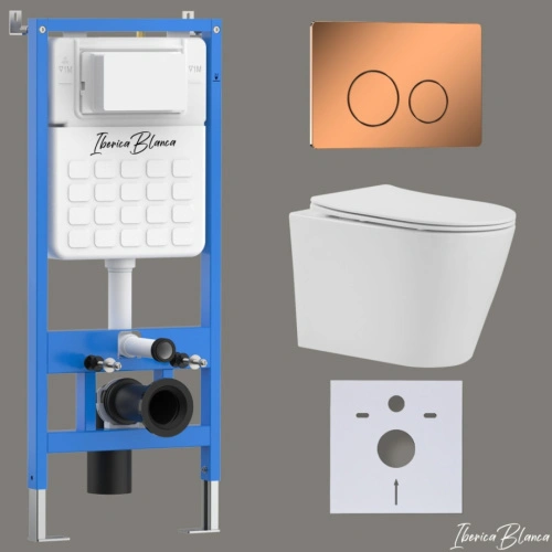 Комплект 3в1 IBERICA BLANCA инсталляция SILENCIO, унитаз BURGOS ALTO белый, кнопка смыва INOX-О розовое золото глянцевое (IB001.BRA.231.8171) от магазина Vanna-Vanna.ru!