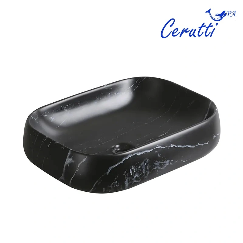 Раковина Ceruttispa CR0086 MMB2 накладная, мрамор матовый черный, прямоугольная 565х400х145 от магазина Vanna-Vanna.ru!