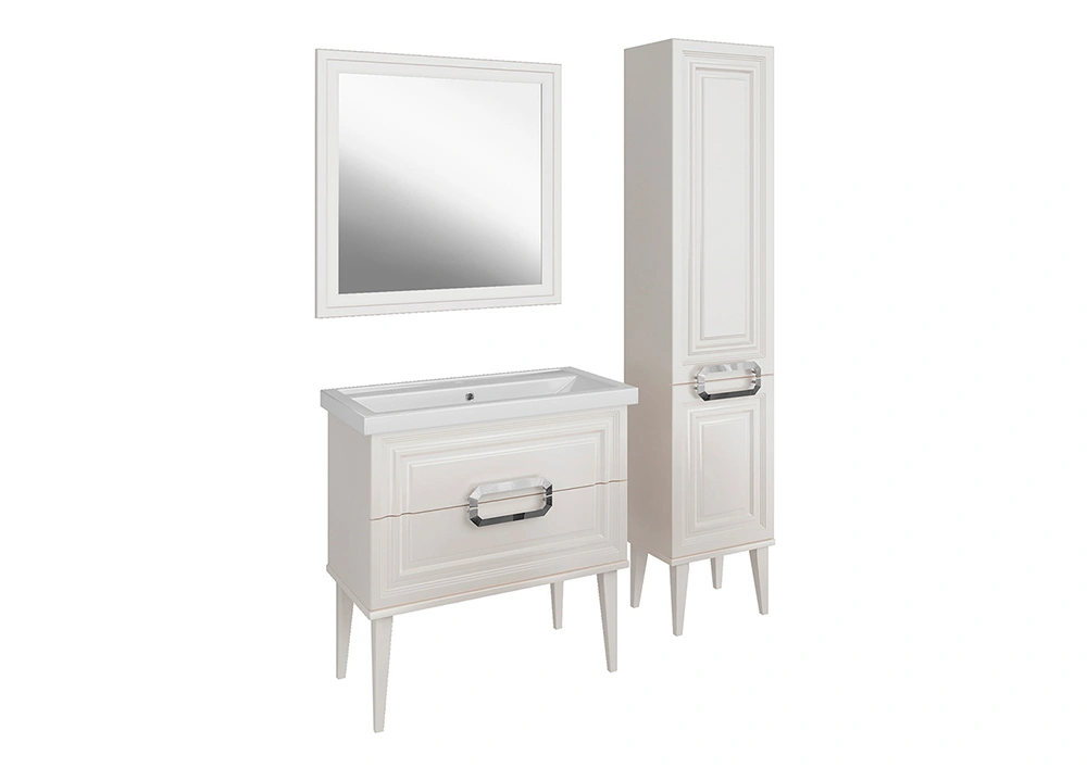 Тумба ASB Woodline Летиция 80 с раковиной Фостер 80, напольная, белый, ручки хром