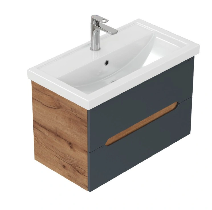 Тумба с раковиной Onika Айленд с раковиной Фостер 70 подвесной, графит/дуб крафт золотой от магазина Vanna-Vanna.ru!