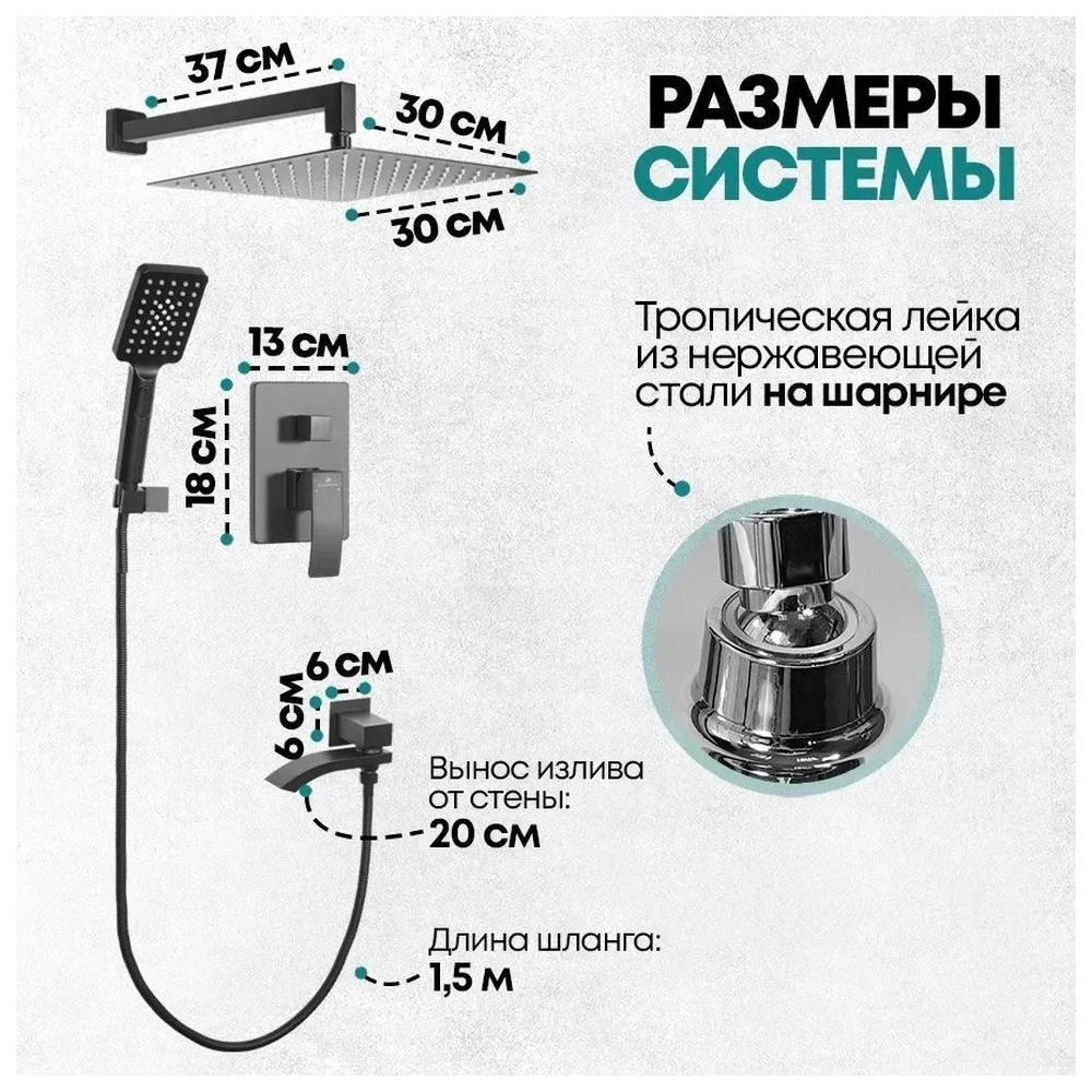 Душевая система встраиваемая Grocenberg GB5007BL, черный от магазина Vanna-Vanna.ru!