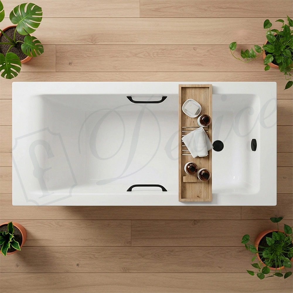 Ванна из литьевого мрамора Delice Diapason 160х70 глянцевая с черными ручками DLR330004RB-G