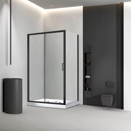 Душевой уголок Veconi RV046B-14080-01-C5 140х80 прямоугольный, без поддона, прозрачное стекло, чёрный матовый